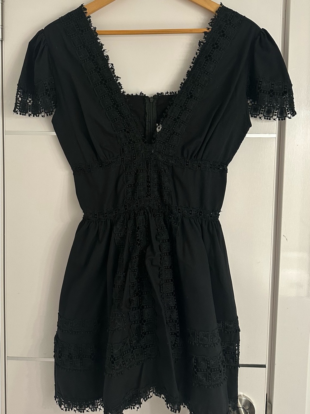 Peixoto Black V-Neck Lace Trim Mini Dress - Picture 8 of 10